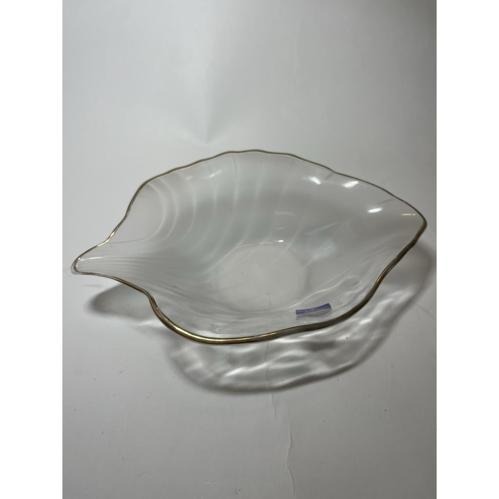2 Studio Nova Leaf Shaped Serving Bowls Gold Rim Frosted Glass Made in Japan
